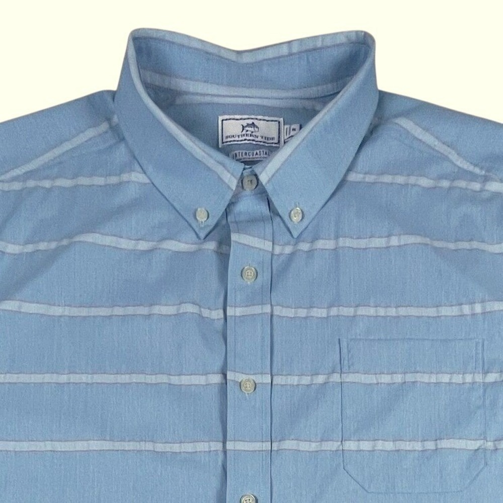 Southern Tide Shirt Mens XXL Blue Intercoastal Striped Short Sleeve Button‎ Down